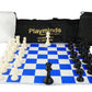 Playminds 18 X 18 Professional Tournament Chess Set With Blue Vinyl Foldable Chess Board Game With Solid Plastic Pieces With