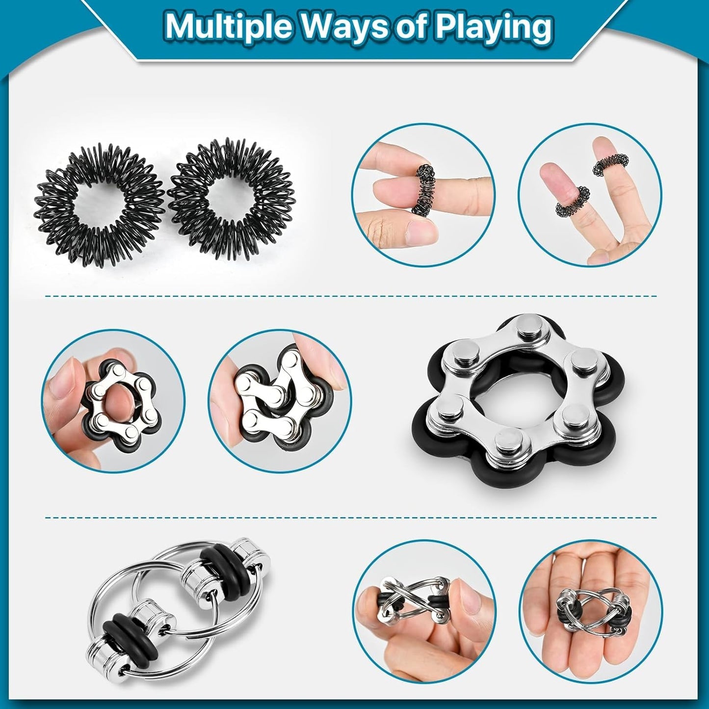 Dr.Kbde 12 Pcs Fidget Toys Adults Pack Stress Relief Sensory Toys For Kids Teen Cool Gadgets Desk Toys Flippy Roller Bike Chain Figits Rings Figette Spinners Classroom Prizes Gift For Adhd Boy Girls