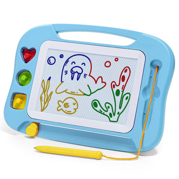 Sgile Magnetic Drawing Board For Kids, Colorful Erasable Doodle Board With Magnet Pen, Painting Sketch Pad With Three Stamps, Travel Toy, Birthday Gift, Educational Learning Toy For Toddlers, Light-Bl