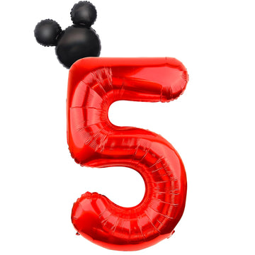Lebery 40 Inch Mouse Number 5 Balloon Mini Mouse Head Balloon, Black Red Number 5 Balloon, Mouse Clubhouse Birthday Balloon For 5Th Birthday Party Baby Shower Anniversary Supplies
