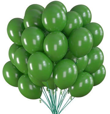 Prextex 75 Forest Green Party Balloons 12 Inch Deep Green Balloons With Matching Color Ribbon For Themed Party Decoration, Wedding, Baby Shower, Birthday Party Supplies Or Arch Décor - Helium Quality