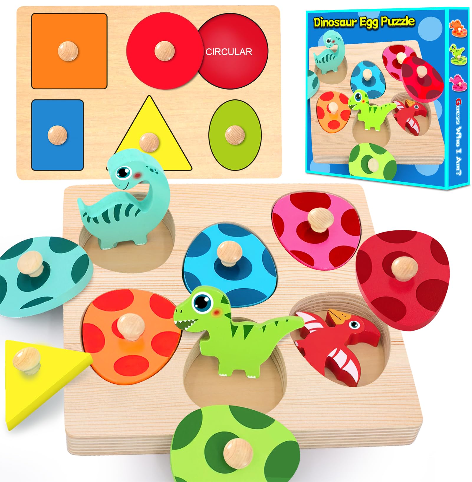 Sierliky Wooden Peg Puzzle For Toddlers,Montessori Toys For Kids,Wooden Learning Color Sorting Shape Puzzles For Boys Girls, Din