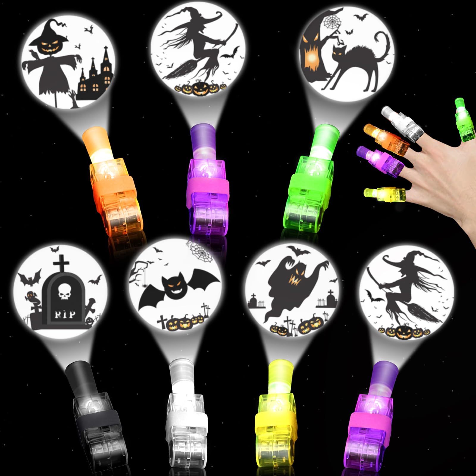 Halloween Party Favors for Kids 36 PCS LED Light Up Finger Lights Halloween Treats Non Candy, Glow in The Dark Toys Bulk Hallowe