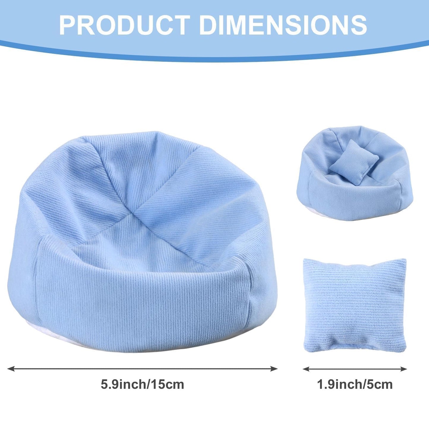 Doll Car Seat Compatible with Labubu  Handmade Bean Bag Chair for 15-17cm Doll  Anti-Slip Bottom  Cute Doll Accessories for Display  Fans&Collectors Gifts  Durable Corduroy Fabric (Sky Blue)
