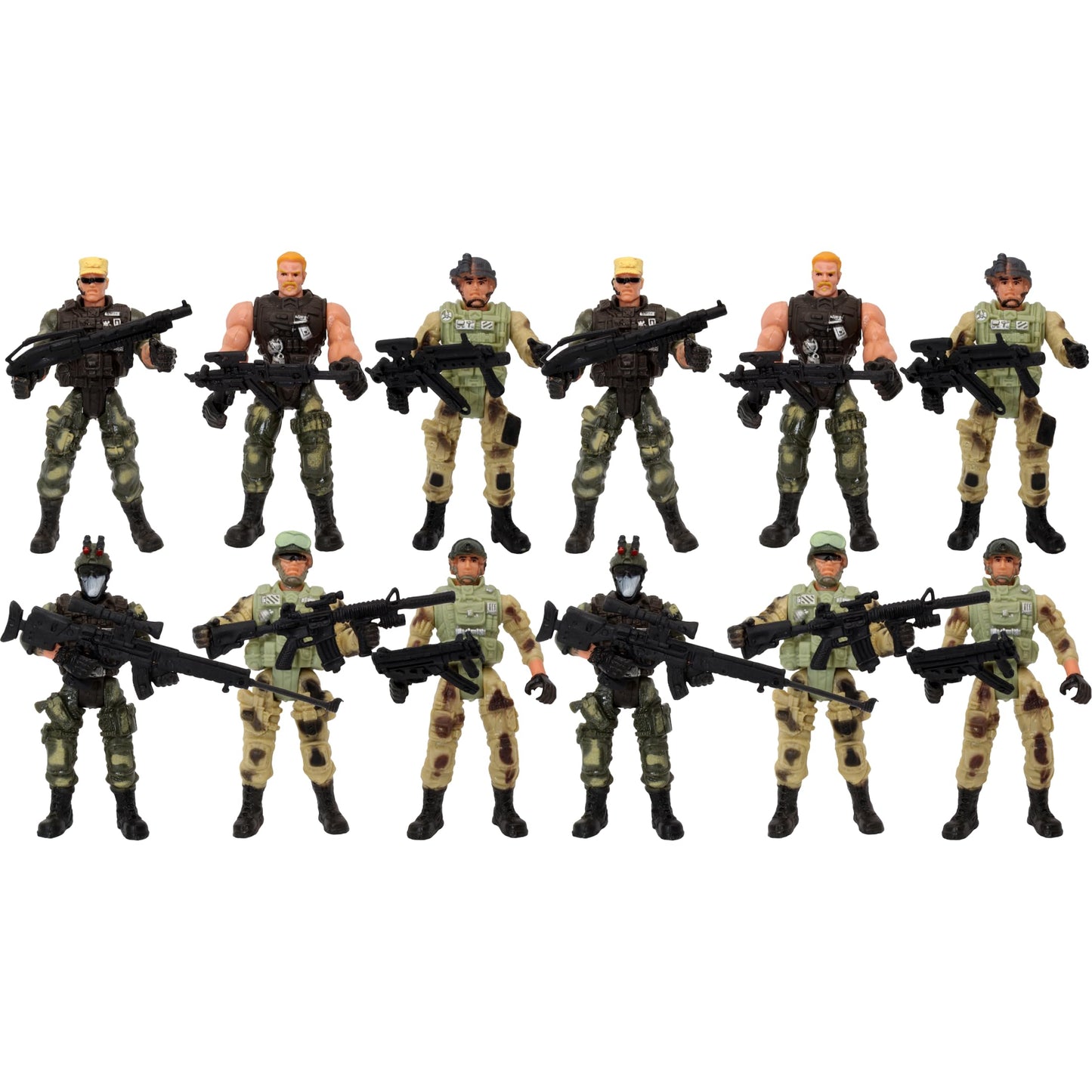 PowerTRC 12 Pack Special Forces Action Army Combat Military  War Men  Figures and Accessories Pose-able Toy Play Set for Kids (4-Inches)