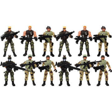 PowerTRC 12 Pack Special Forces Action Army Combat Military  War Men  Figures and Accessories Pose-able Toy Play Set for Kids (4-Inches)