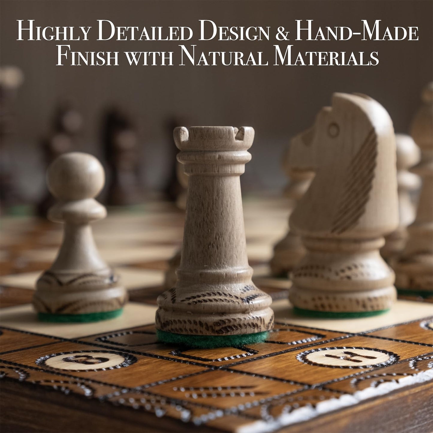 Wegiel Handmade 16 Inch Wooden Chess Set - Luxury Beech & Birch for Adults & Kids, Unique Folding Design in Junior Color