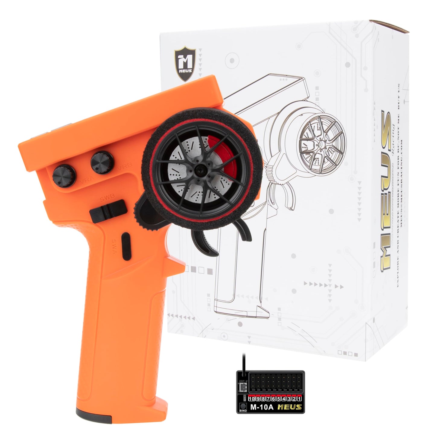 MEUS RACING ME-10B 10-Channel RC Transmitter & Receiver, 2.4GHz, Coach Mode, Orange, for 1/8 1/10 1/