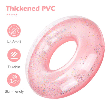 Moko Swim Rings With Glitter, 120Cm Diameter Inflatable Pool Float Swimming Pool Float Tube Round Shaped Swimming Tube Water Fun Beach Pool Toys For Summer Party For Adults - Rose Gold