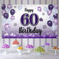 LASKYER Happy 60th Birthday Decorations,60th Purple Balloon Large Birthday Banner Backdrop Sign,Cheers to Sixty Years Old Bday P