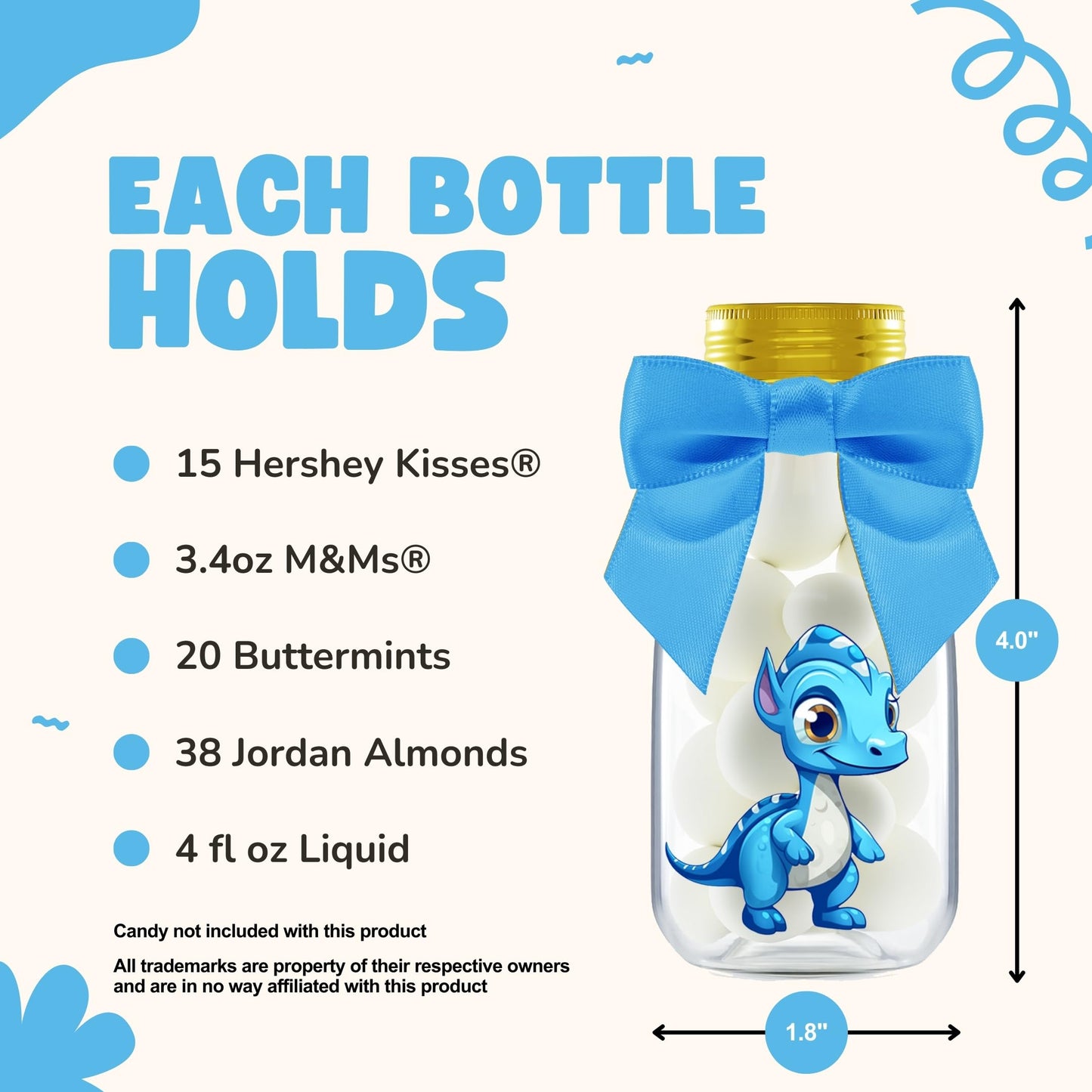 Ethisa 12 Pack Dinosaur Party Favors - DIY Candy Jars with Ribbons and Stickers - Party Decoration Bottles for Birthday, Baby Sh