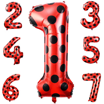 Lunmon 40 Inch Ladybug Large Number 1 Balloon 40 Inch Ladybug Balloon Birthday Decorations Supplies Black Red Polka Dots Ladybir