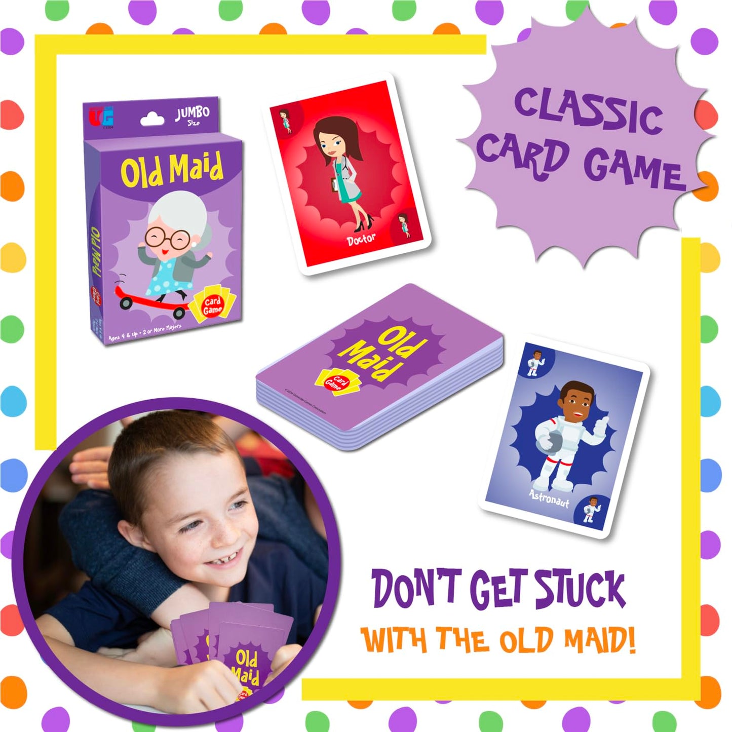 University Games Old Maid Card Game - Jumbo Size, Colorful Character Cards For Kids Ages 4 And Up, Fun Family And Educational Game