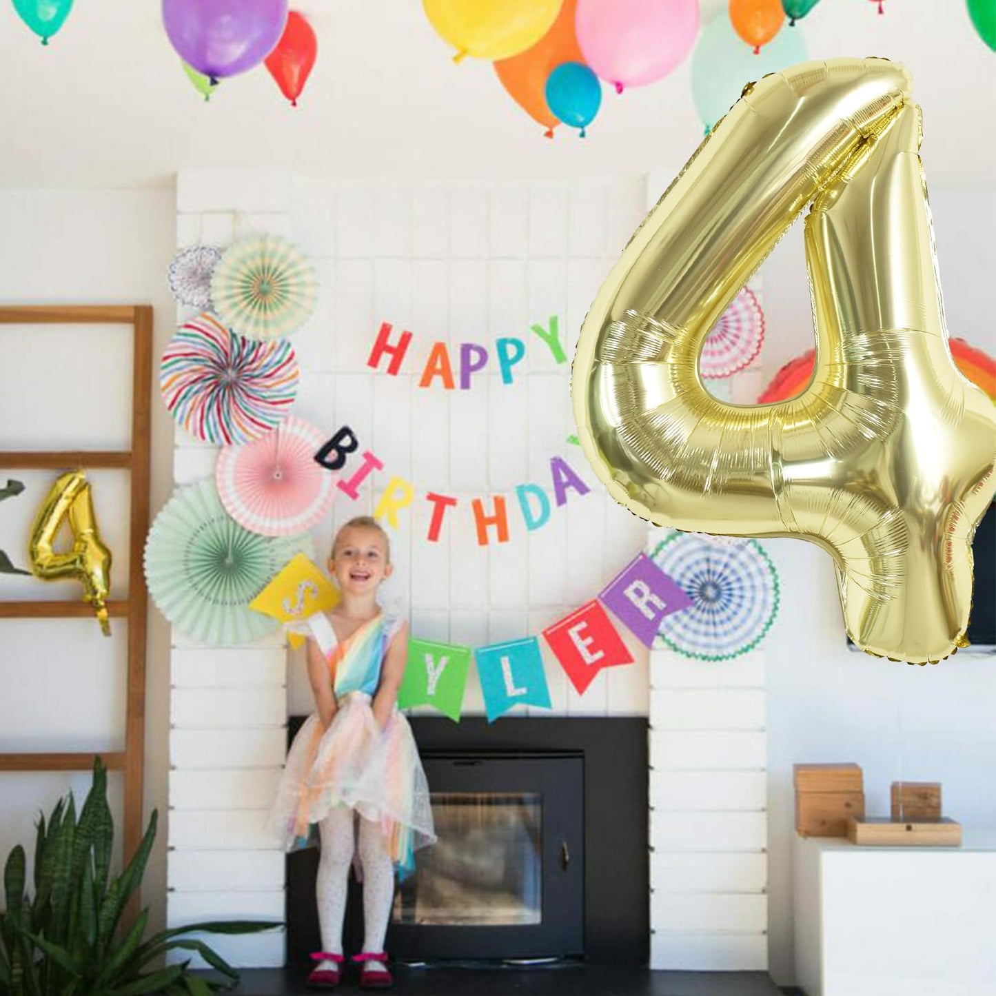 Toniful 40 Inch Light Gold Large Numbers Balloon 0-9 Birthday Party Decorations,Foil Mylar Big Number 4 Balloon Digital 4 For Bi