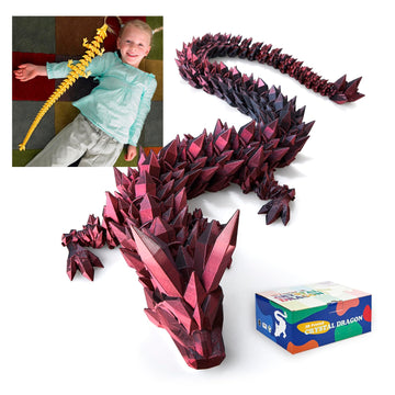 Rwsefk 30 In 3D Printed Dragon, 30Inch Dragon,3D Dragon Toy,Large Dragon Present,Ariculated Crystal Dragon(Red Black