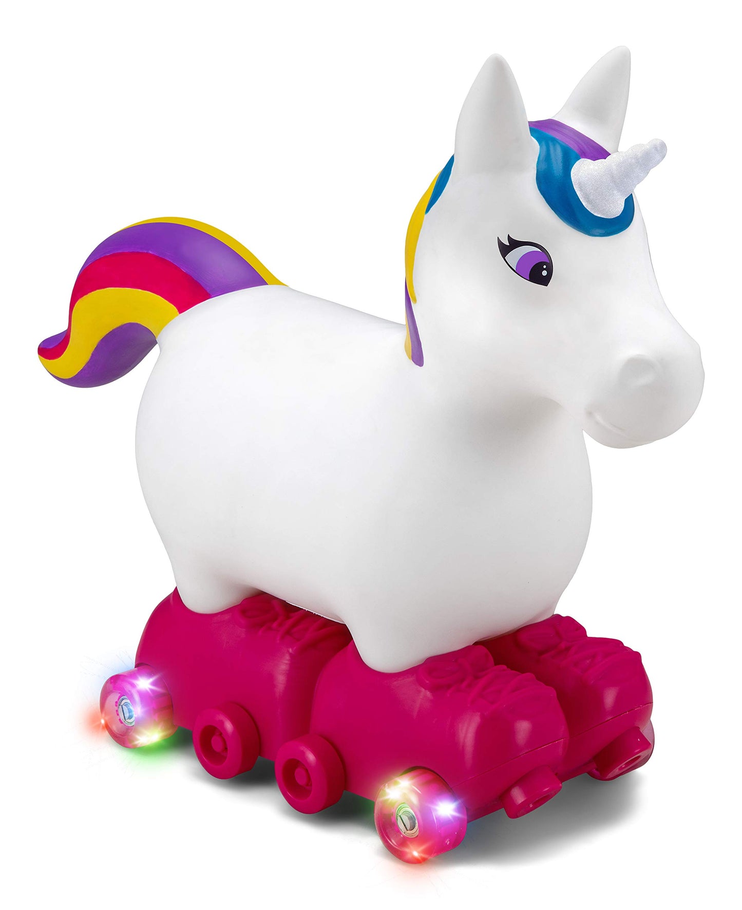 Kid Trax Silly Skaters Unicorn Toddler Foot To Floor Ride On Toy, Kids 1-3 Years Old, Soft And Inflatable, Single Rider, Light Up Led Rollerskates, White (Kt1590)