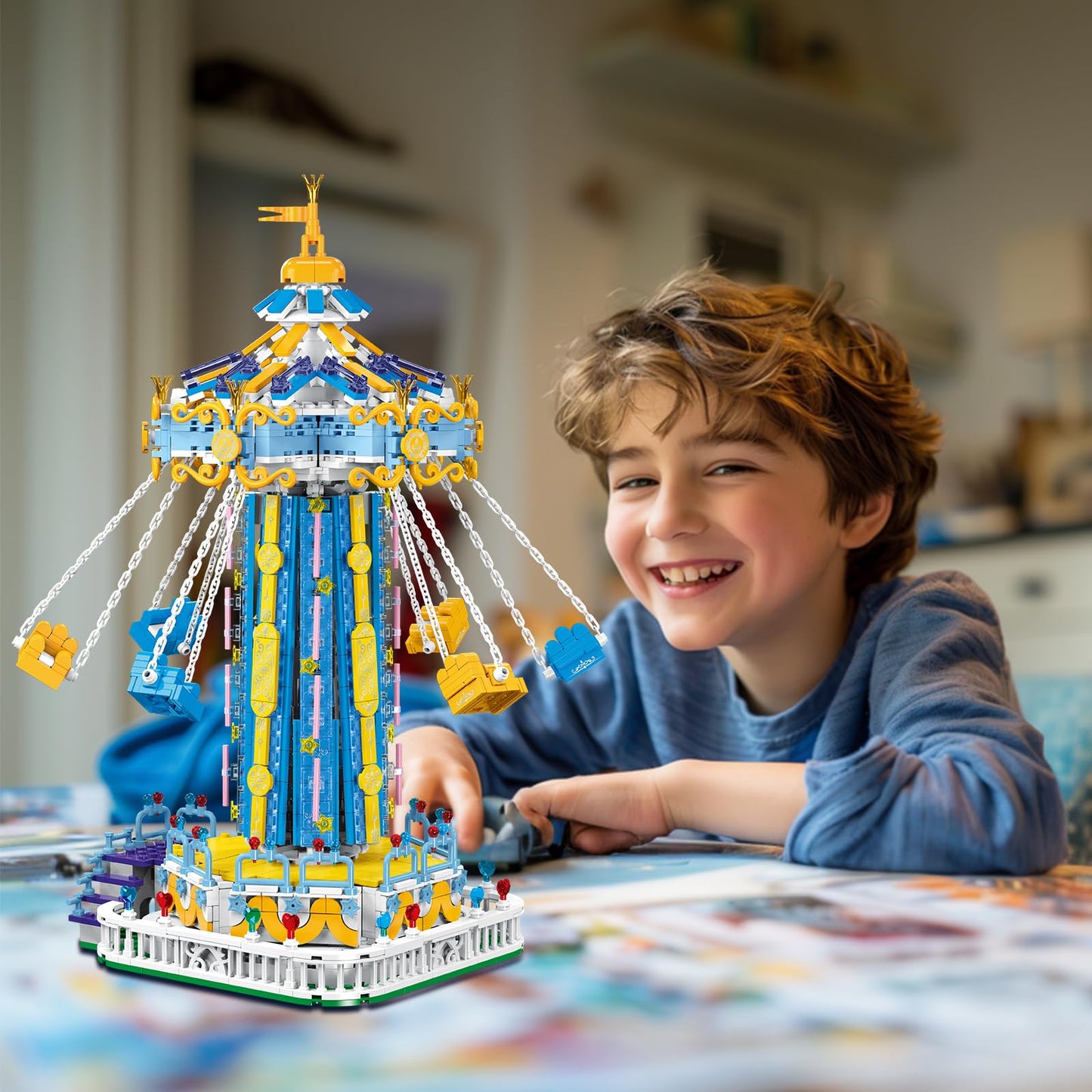 UROINT Swing-Ride Building Set  Motorized Electric Control LED Light  City Amusement Park Toy for Boy Girl Ages 6 7 8 9+  Birthday Gifts for mature-themed Kid Teen  Theme Construction Collection 1892pcs
