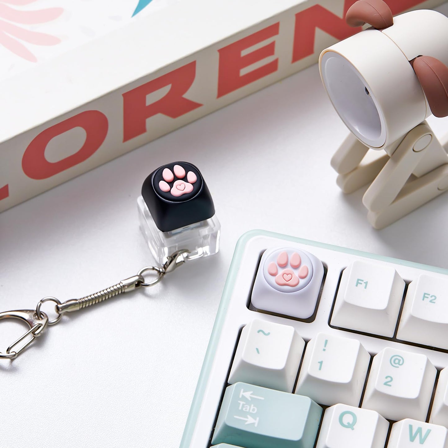 Taiyin Keyboard Toy Clicker Keyboard Fidget Keychain Decompression Toys Button Stress Relief Gifts for mature-themed to Relief Stress Pass the Time(Black  White Dog Paw Style)