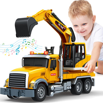 Bstoyder Kids Toys for 3 4 5 6 7 8 Years Old Boys, Large Excavator Truck Toy with Lights, Sounds, Toddler Friction Powered Truck