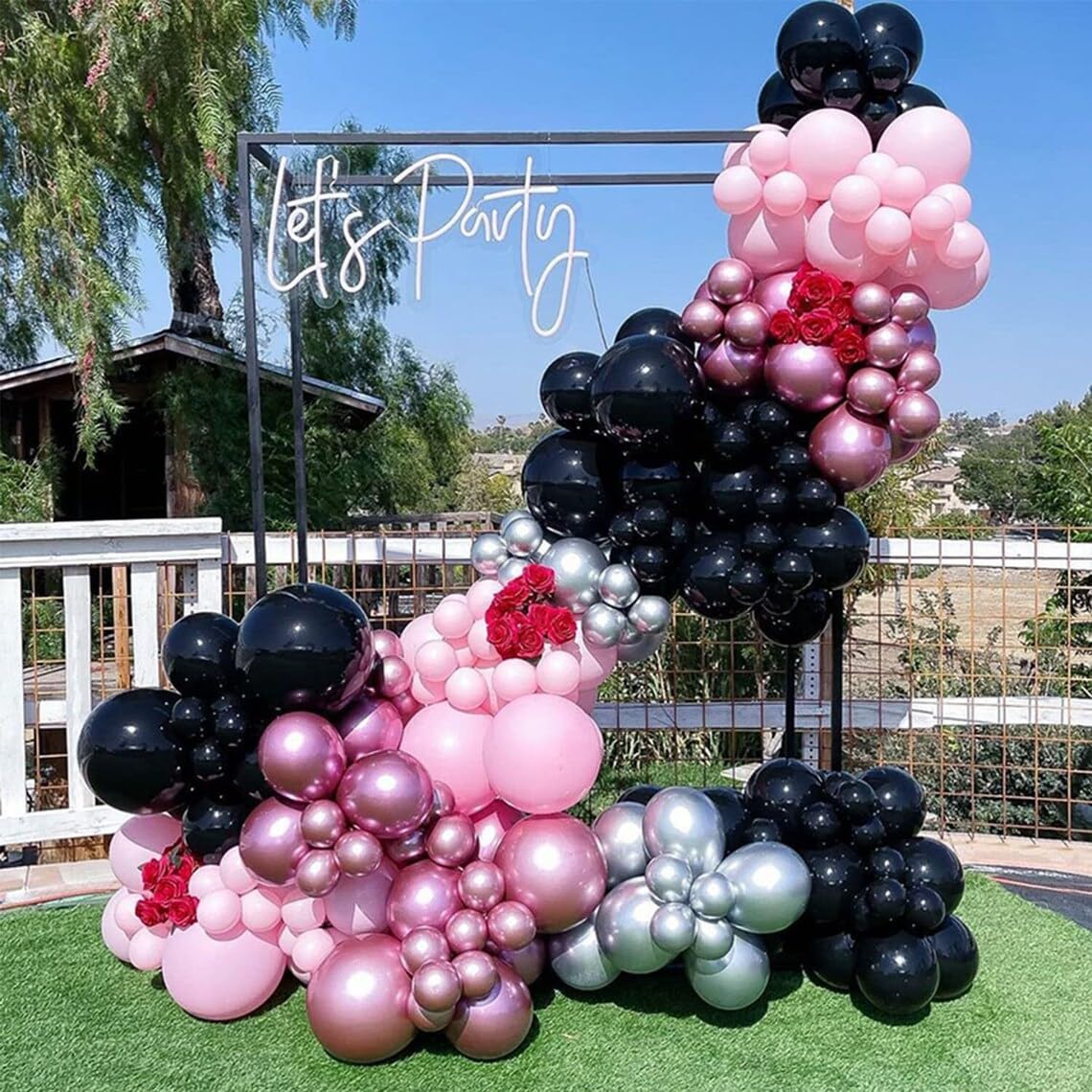 Pink And Black Balloons, 12 Inch Hot Pink Black Balloons Set With Black Pink Confetti Balloons, Pastel Pink Light Pink Black Bal