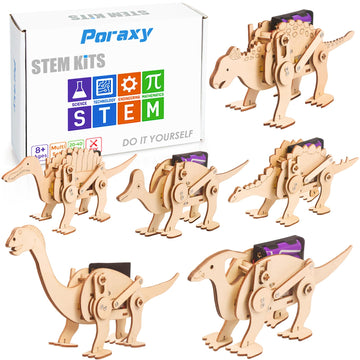 Poraxy Dinosaur Toys, 6 Set Stem Kits For Kids Ages 8-10-12, Toys For Ages 8-13, Science Kits Buildings Projects, 3D Wooden Puzzles Robot Crafts, Gifts For Boys And Girls Ages 8 9 10 11 12 13