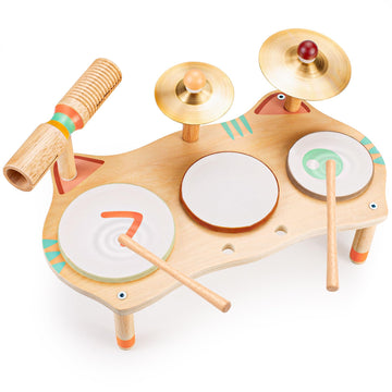 Oathx Kids Drum Set For Toddlers 3+, All-In-One Montessori Musical Instruments - Wooden Music Toys For Baby, Neutral Colors, Sensory Preschool Drum Kit, Birthday Gifts For Boys Girls