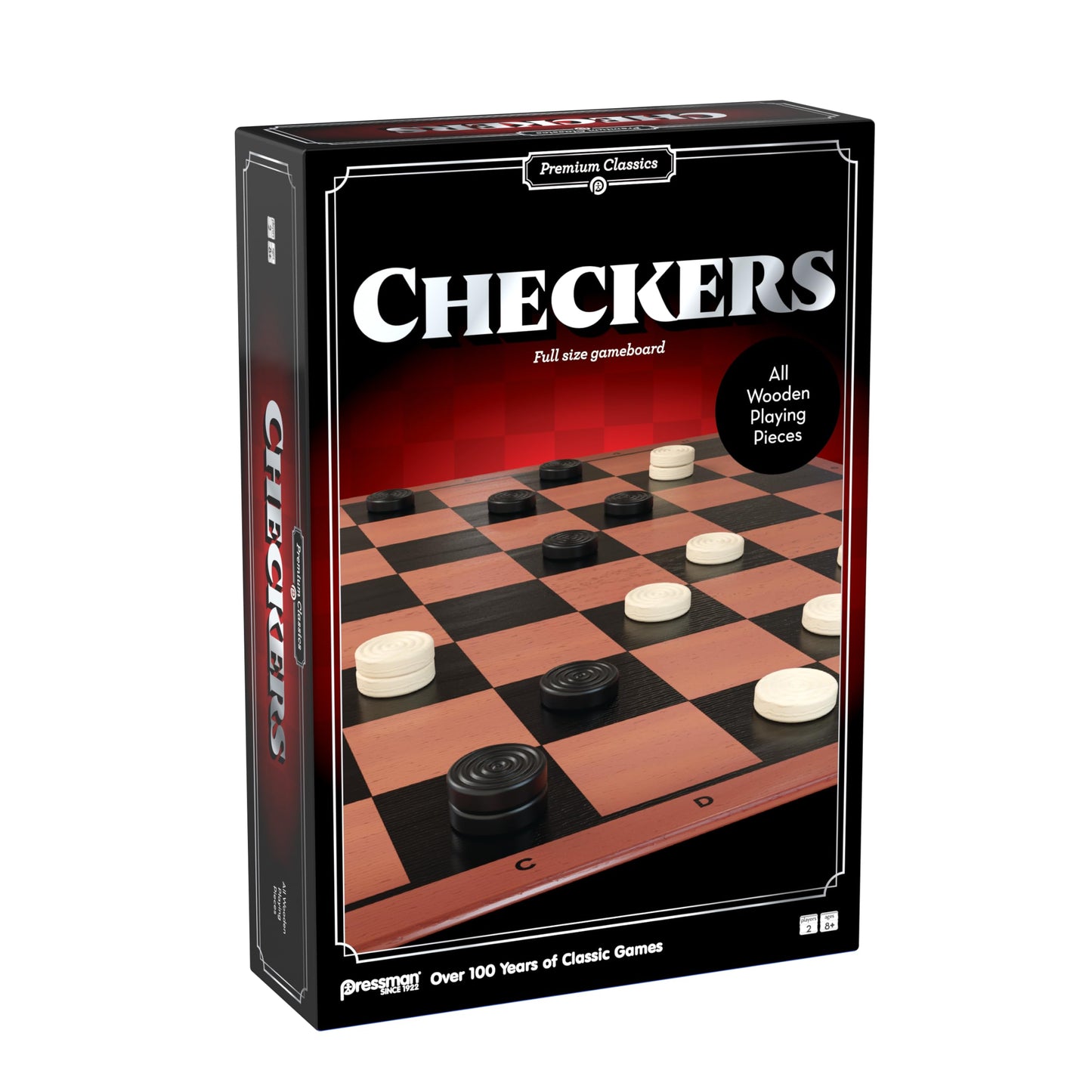 Pressman enhanced Classics: Checkers | Full-Size Folding Gameboard with Wooden Playing Pieces | 2 Players  Ages 8+
