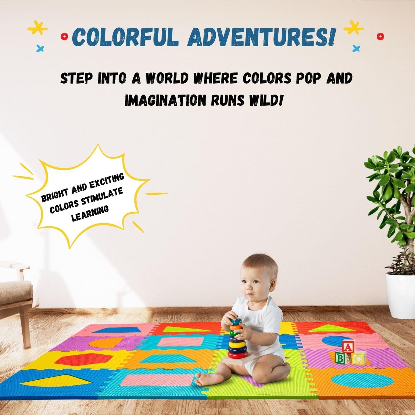 Toyvelt Foam Puzzle Floor Mat For Kids - 12X12 16 Tiles Interlocking Play Mat With Colors, Alphabet, Abc, - Educational Large Pu