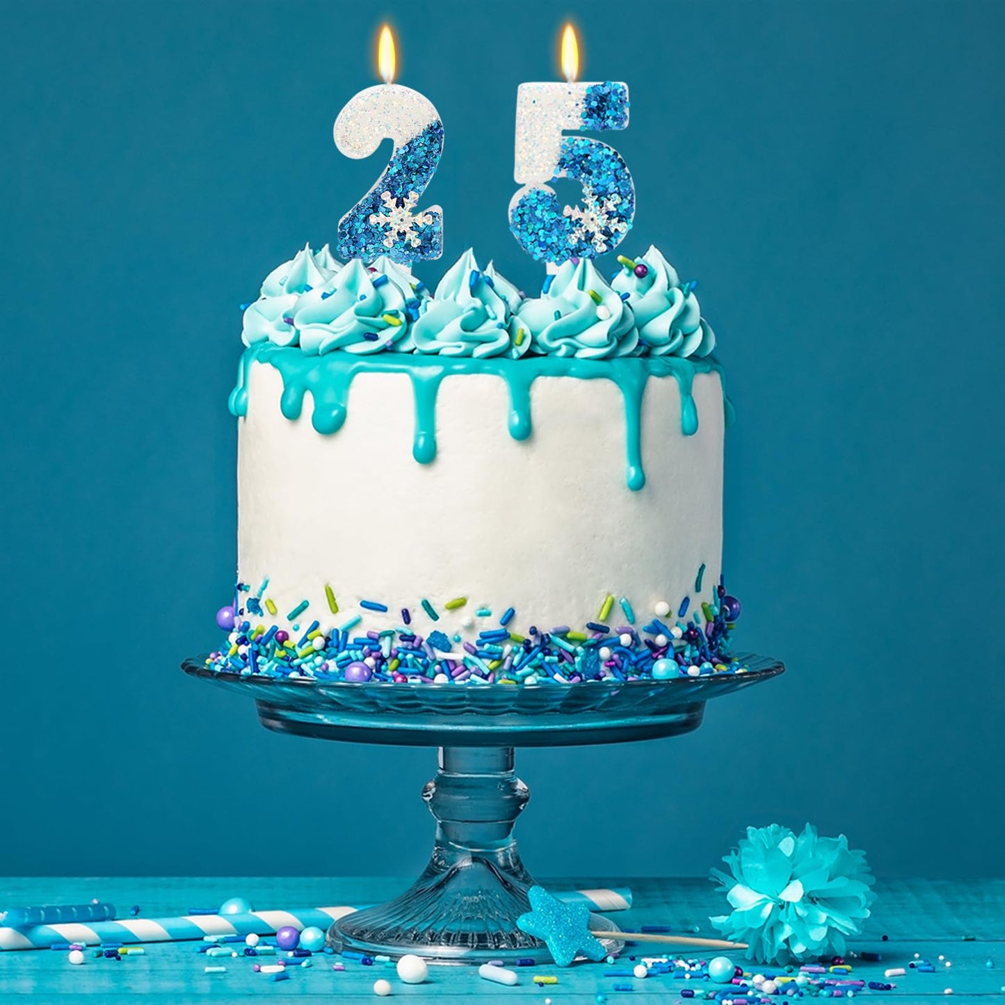 Snow Themed Birthday Candles, Birthday Candle for Party Supplies, Winter Birthday Party Supplies, 2.76 inch Number 25 Candle Cak