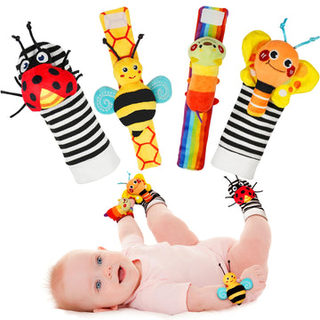 Infinno Baby Wrist Rattle Socks And Foot Finder Set, Perfect Baby Toys For 0-12 Months Newborn Boys And Girls As Baby Shower Gif