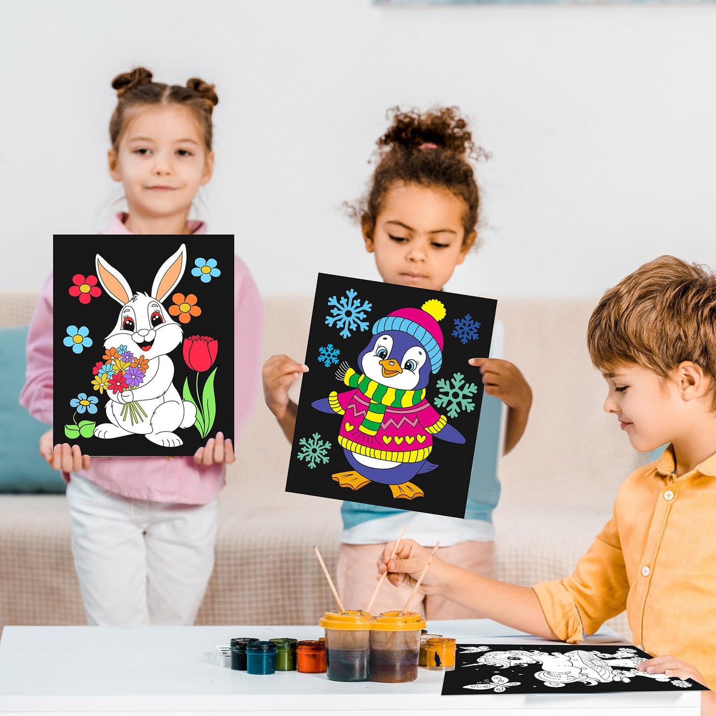 Zhanmai 24 Pack Velvet Coloring Posters - Fuzzy Animal Crafts for Kids, Multicolor, Model WOO-Zhanmai-3378, Perfect for Holiday Activities