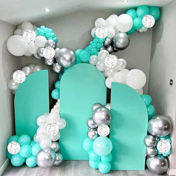 Teal Blue And Silver Balloons, 60 Packs 12Inch Teal And Metallic Silver Balloons, Teal Blue White Silver Confetti Balloon With R