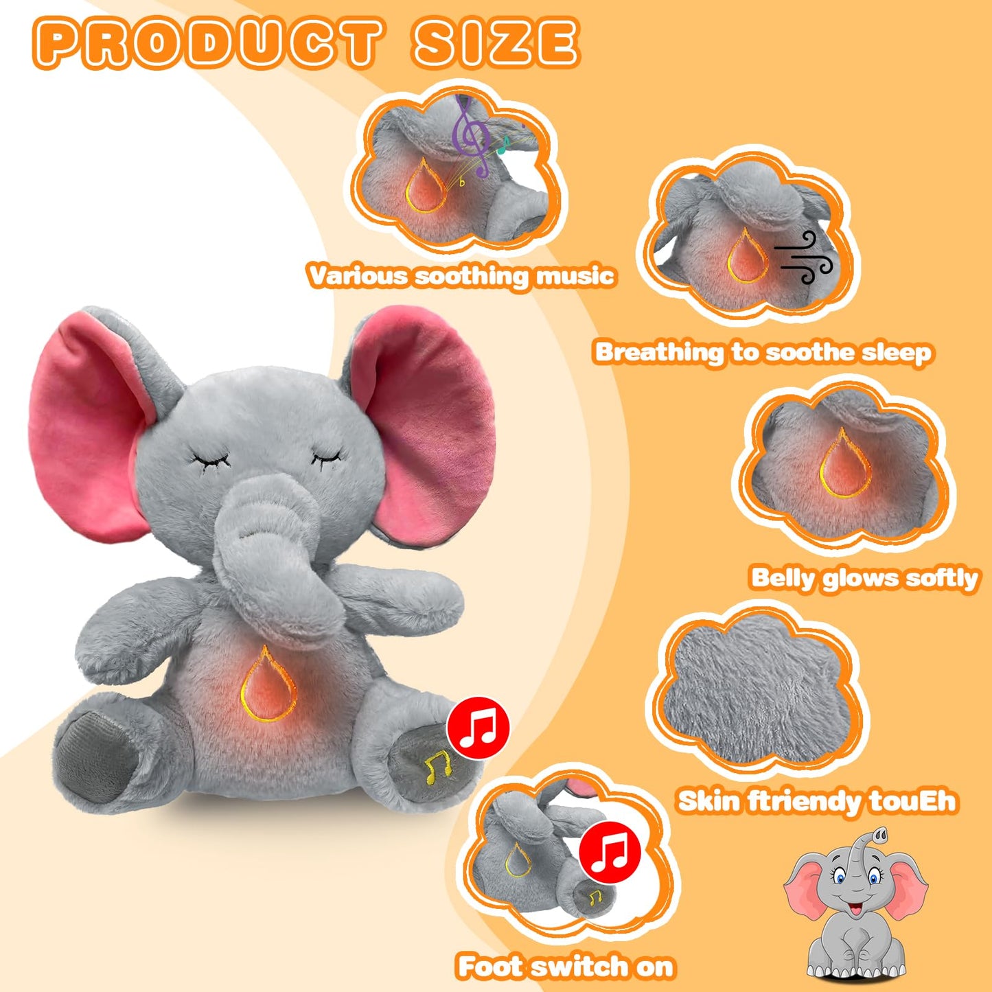 Nxnynz Elephant Breathing Stuffed Animal, Anxiety Relief Gray Elephant Sleeping Plush With Realistic Breathing Motion And Soothi