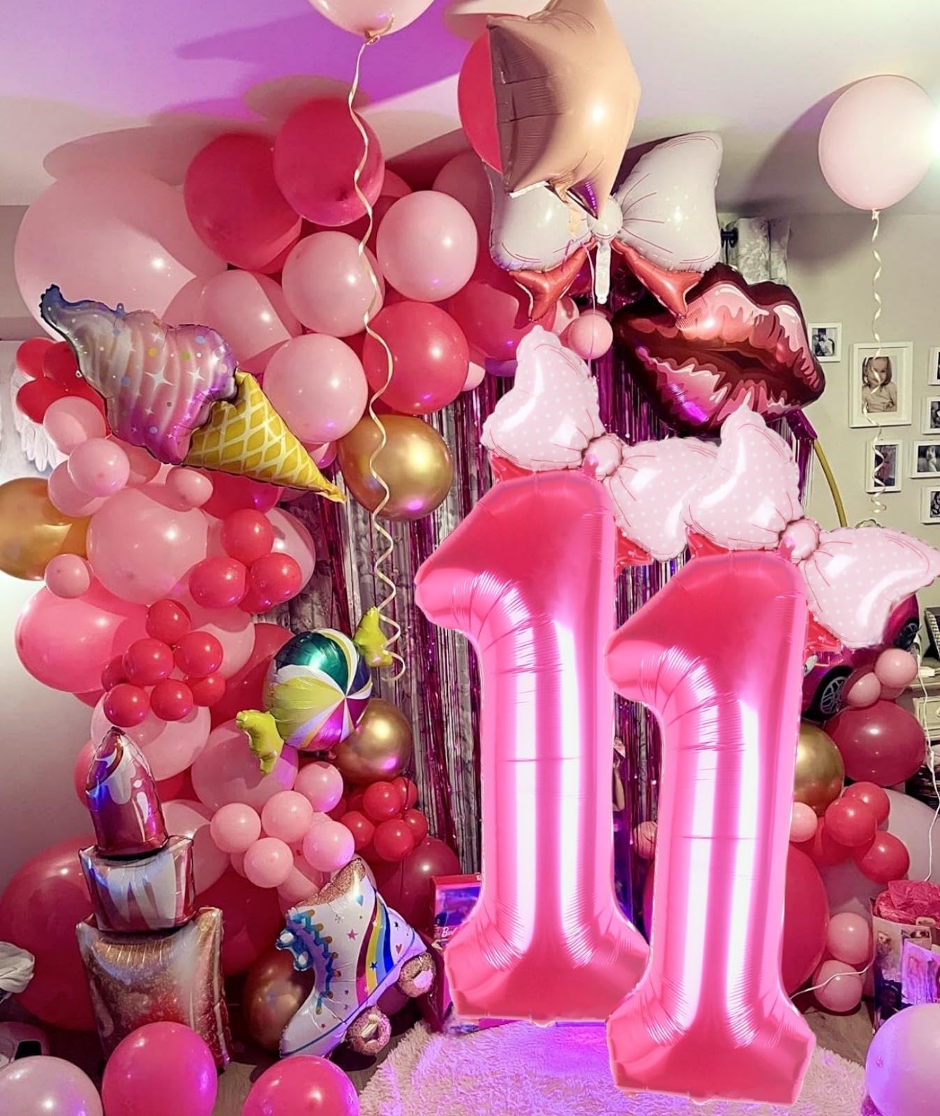 Kwuz 40 Inch Pink Number 11 Balloon - Aluminum, Mini Bow, Perfect for Girls 11th Birthday Party Decorations, Cowgirl Theme
