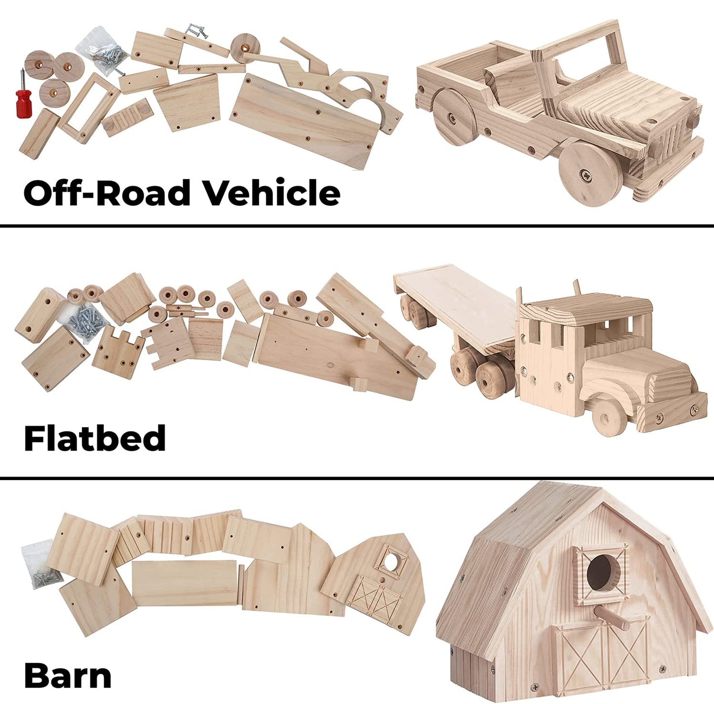 Kraftic Woodworking Kit - 6 DIY Carpentry Projects for Kids & Adults, Brown, Model DIY7