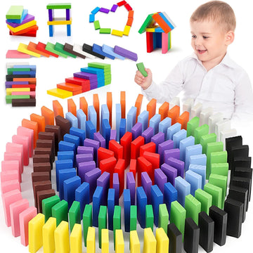 Toy Imagine 240 Pcs Wooden Domino Blocks Set For Kids - Educational Building Blocks In 12 Bright Colors - Toys For Boys & Girls 