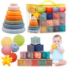 Montessori Toys For Babies 6-12 Months, Soft Baby Blocks Toys Set, 3 In 1 Infant Stacking Building Blocks, Teething Toys Sensory