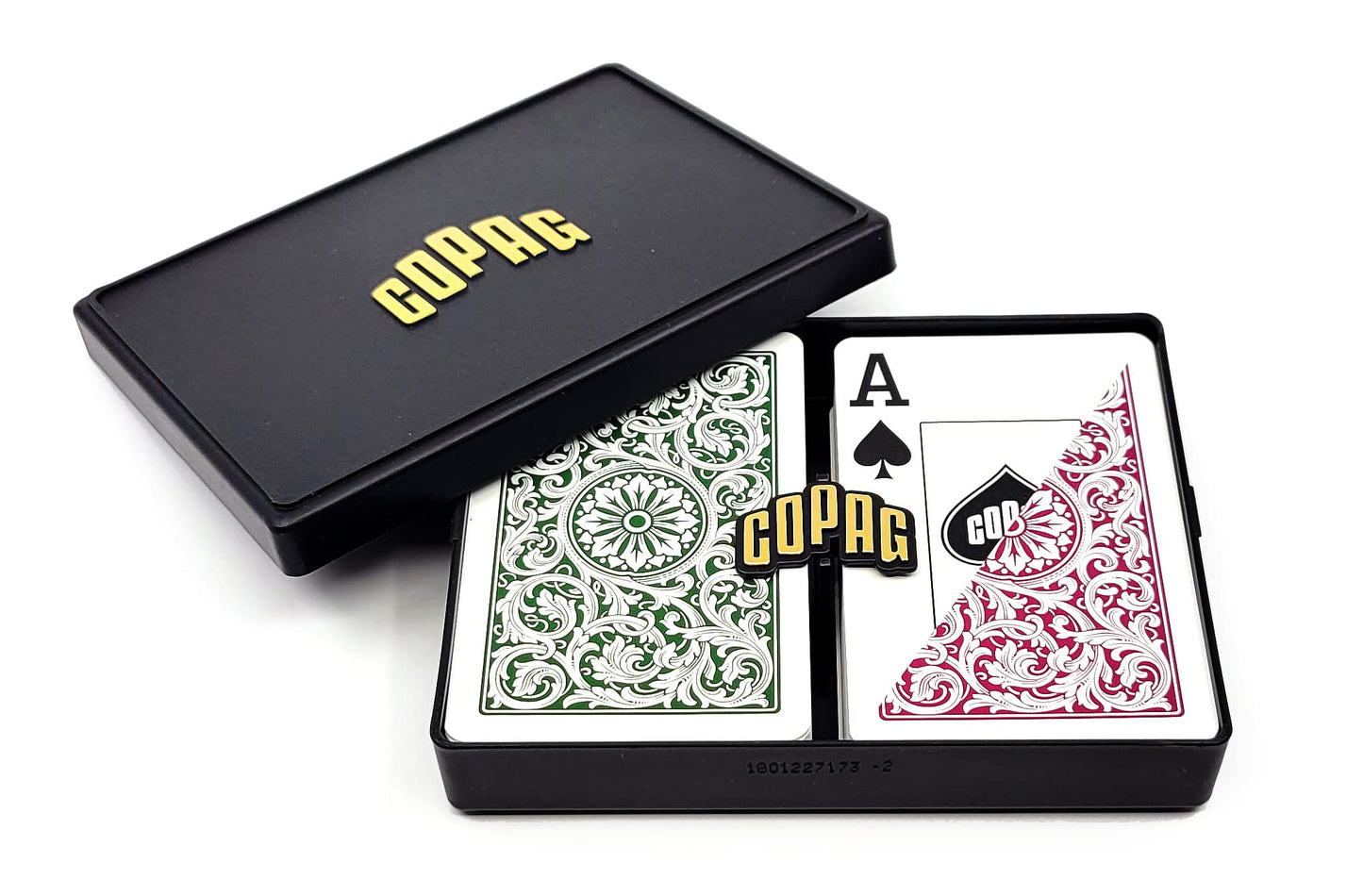 Copag 1546 Design 100% Plastic Playing Cards, Bridge Size (Narrow) Green/Burgundy (Jumbo Index, 6 Sets)