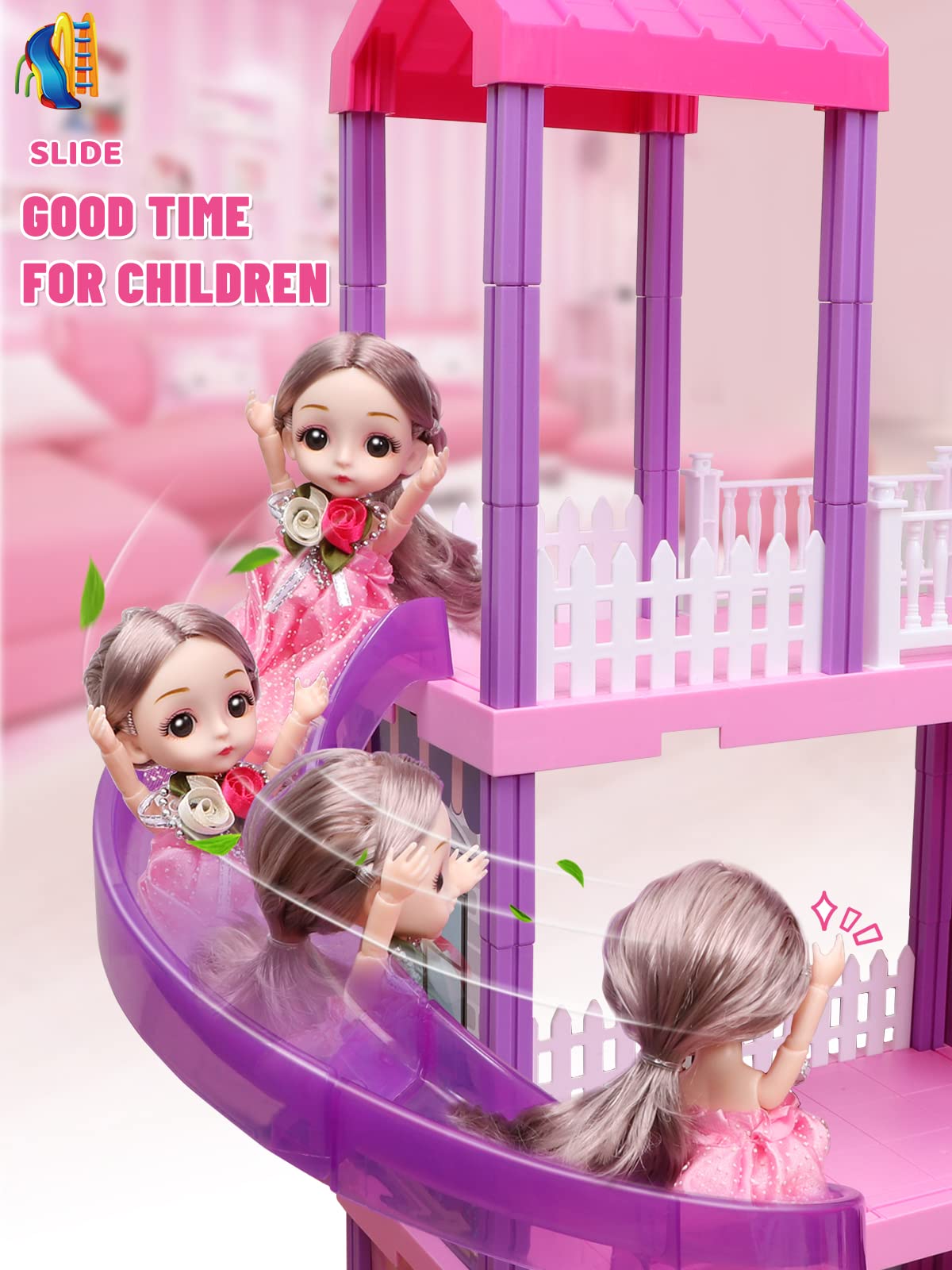 Beefunni Doll House, Dream Dollhouse For Girls Toys W/ 4 Stories -11 Rooms, Doll House 4-5 Year Old W/ 2 Dolls & Furniture, Princess Dollhouse 2023 Christmas Toy Gifts For 3 4 5 6 7 8+ Year Old Girls