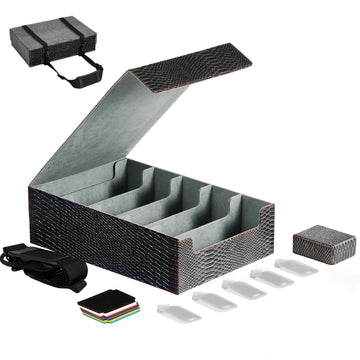 Scimi Magnetic Leather Trading Card Storage Box - 5-Row Deck Case Design  3900+ Capacity for YuGiOh  MTG  TCG and Sports Cards  Includes 24 Colorful Dividers & 5 Card Supports (15.8in  Dragon)