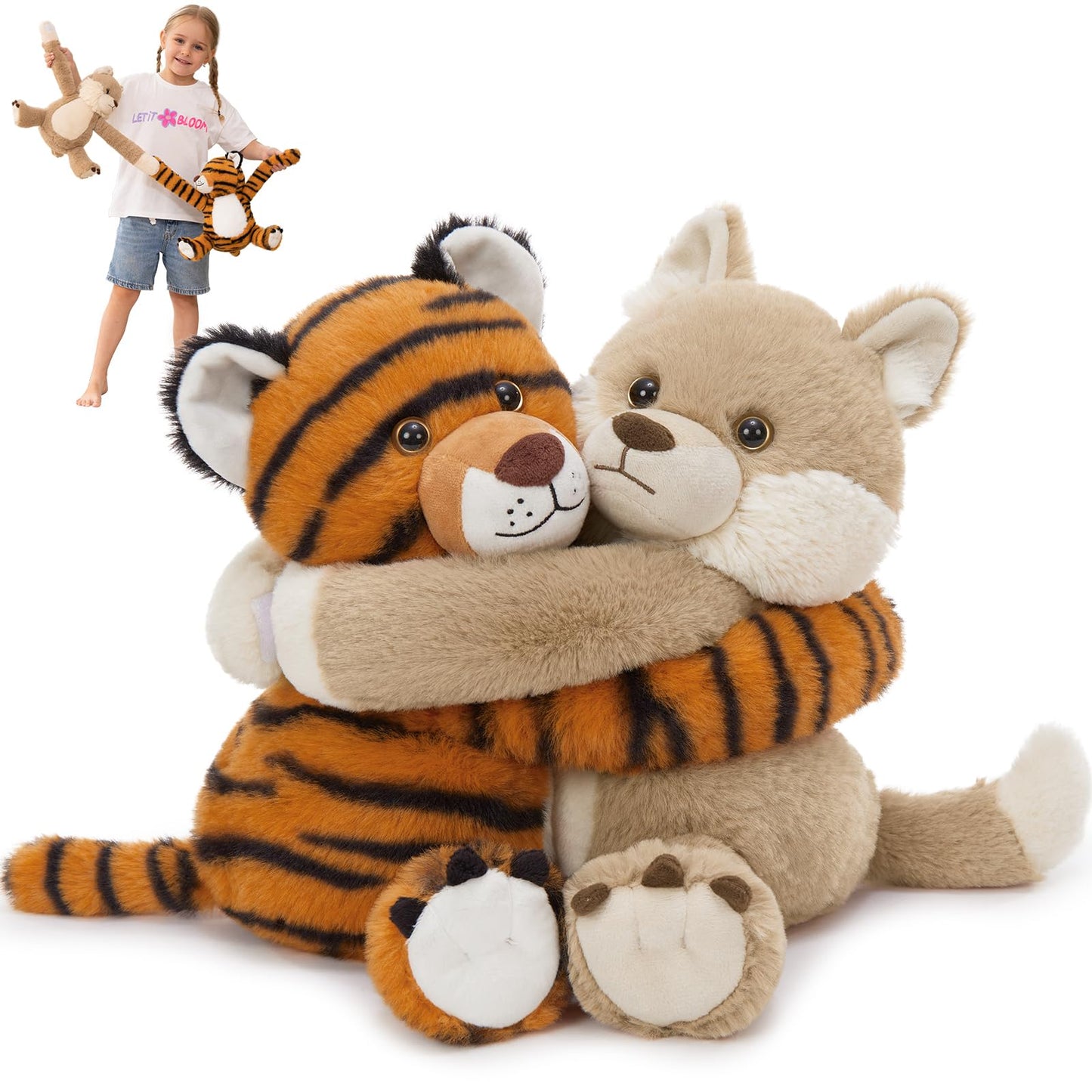 MorisMos Plush Wolf and Tiger Stuffed Animals Duo for Kid Couple Twin Freezable & Microwavable Stuffed Animal for Comfort Heating Pad Plush Tiger & Wolf Toy Gift/Decor