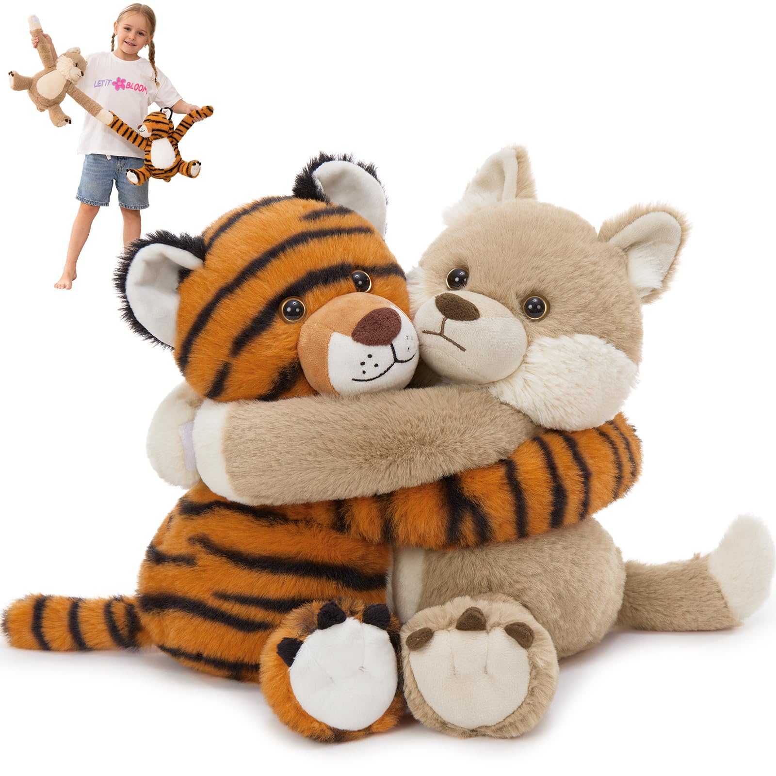MorisMos Plush Wolf and Tiger Stuffed Animals Duo for Kid Couple Twin Freezable & Microwavable Stuffed Animal for Comfort Heating Pad Plush Tiger & Wolf Toy Gift/Decor