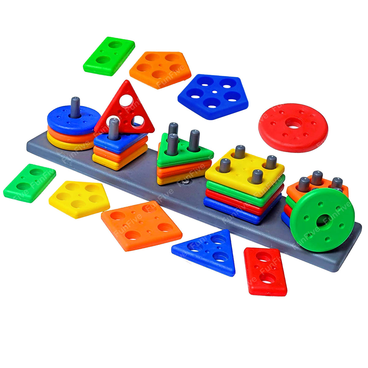 FunFive Shape Sorting Toys  Stacking Plugging Shape Matching Toy, Column Matching Geometry Shapes Blocks for Kids/Boys, DIY Toy