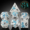 Glow in The Dark Flower Metal Dice, DNDND 7 PCS Blue Metallic D&D Dice Set with Grogeous Gift Case for Dungeons and Dragon Table
