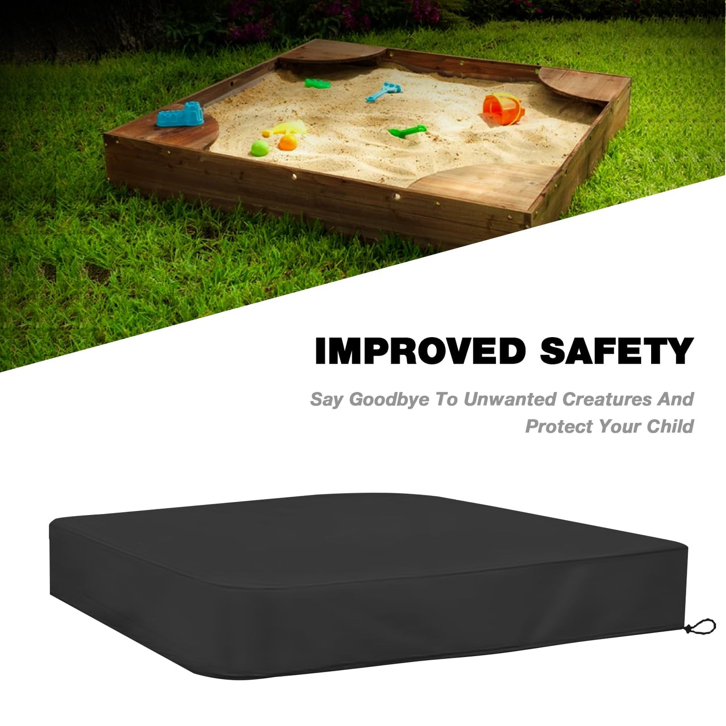 Hoypeyfiy Sandbox Sandpit Cover, Large Kids Sandbox Cover For Sand And Toys Protection, Square Sandbox Protective Cover With Dra