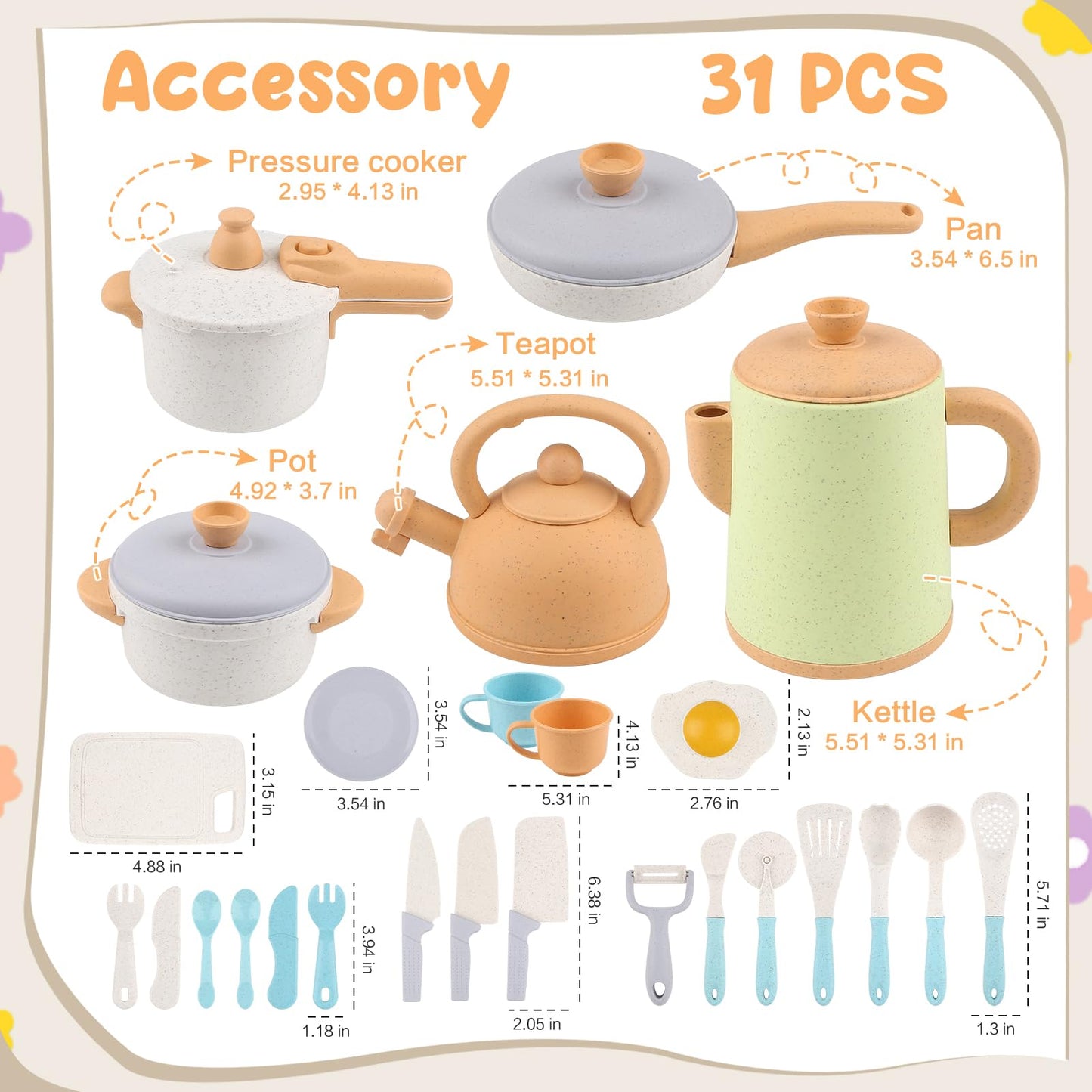Pretend Play Kitchen Accessories Toys, Pots And Pans Utensils Playset For Kids, Cooking Play Set Gift For Toddlers Boys And Girl