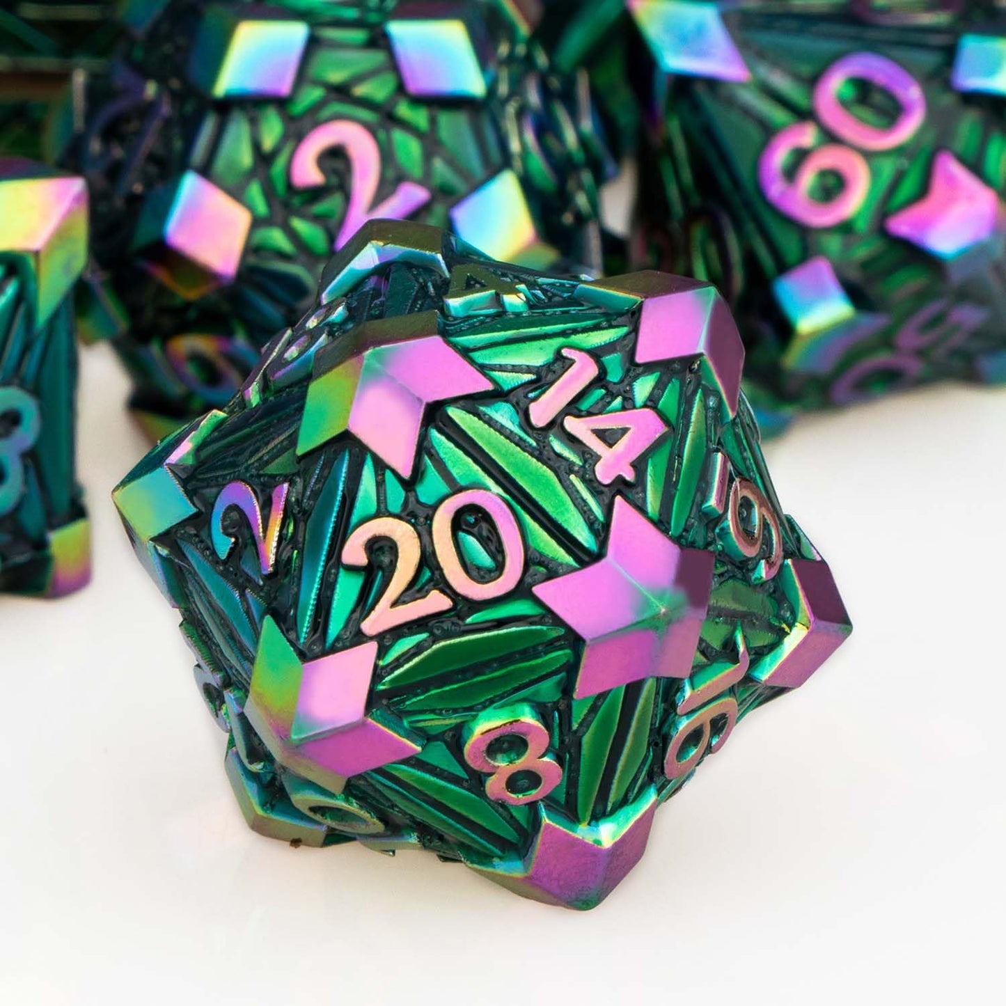 ORIFANTOU Metal DND Dice Set Dungeons and Dragons Dice with Box, Rainbow Green Debris D&D Dice RPG D and D Dice Role Playing Gam