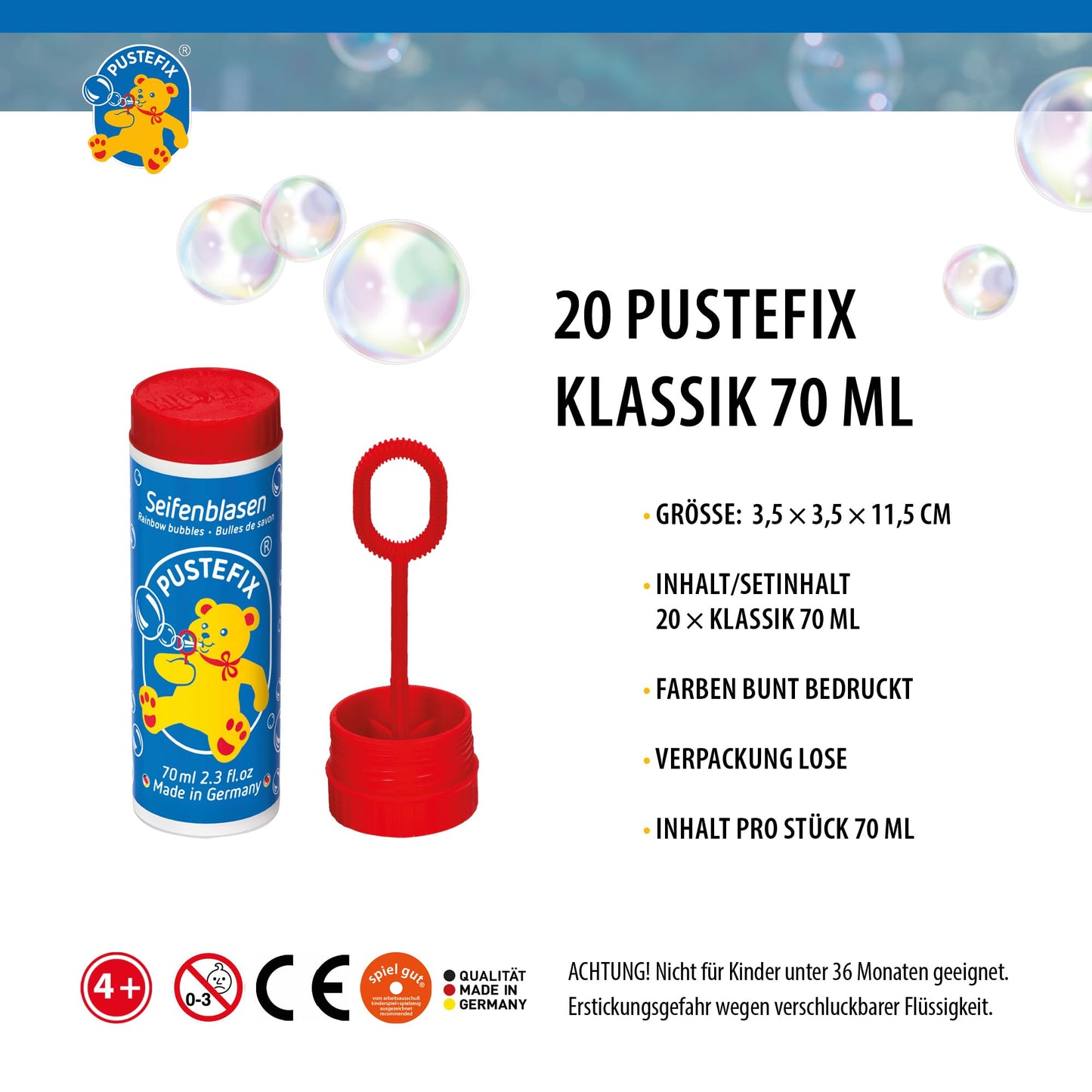 Pustefix Bubbles With Wand (Colors May Vary)