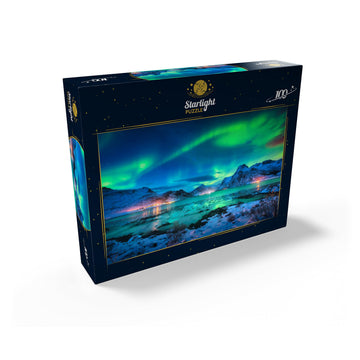 MyPuzzle Aurora Borealis Over Sea Coast  Lights at Night. Northern Lights On Lofoten Islands  Norway - enhanced 100 Piece Jigsaw Puzzle for mature-themeds
