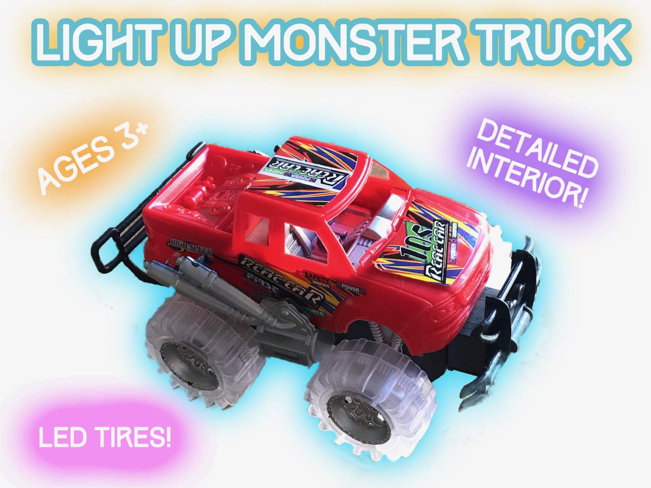 Howboutdis (1) Light Up Monster Truck With Flashing Led Tires & Push N Go Friction For Easy Motion - Great Birthday Gift For Boy